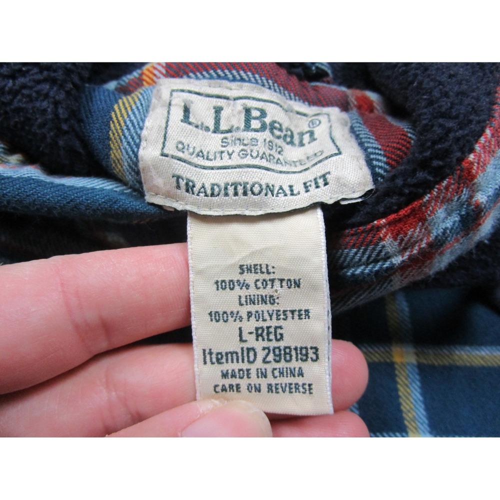 Vintage Y2K LL Bean Fleece Lined Flannel Full Zip Hoodie Mens (L) Plaid Workwear - Picture 7 of 11